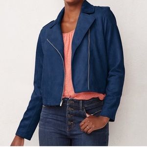 Lauren Conrad Blue Suede Moto Jacket size M